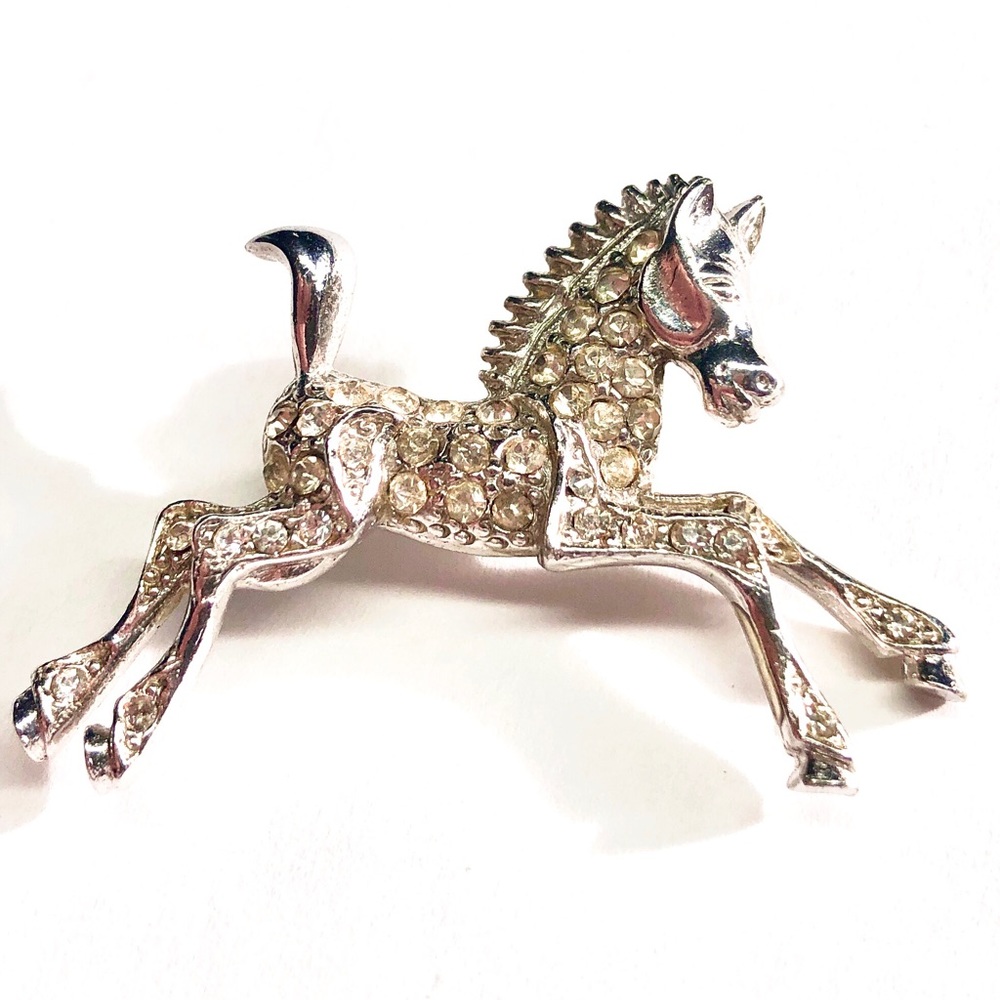 💚 3 for $30 💚 Vintage Equestrian Silver Tone Yellow Stoned Pin
